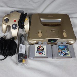 Nintendo 64 Gold Console Japan w/ 1 Controller, Transfer Pak, & 2 Games NUS-001